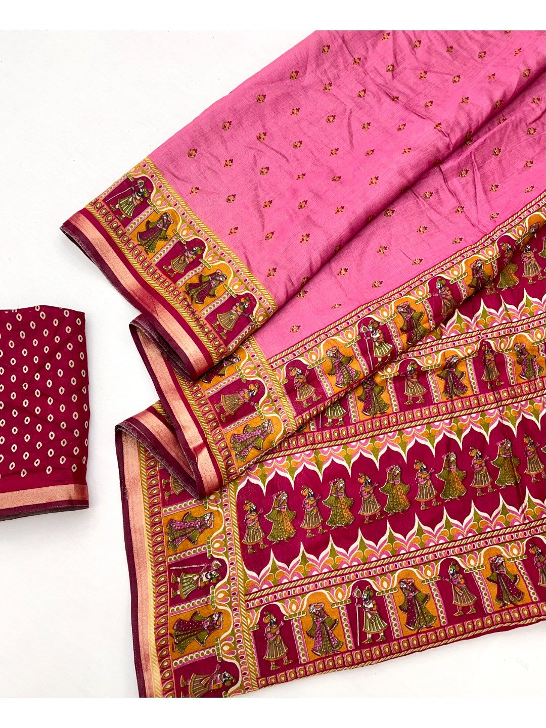 Elegant Pink Viscose Saree with Fancy Print and Zari Border - Image 2