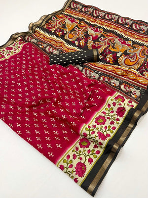 Elegant Pink Viscose Saree with Fancy Print and Zari Border - Image 2
