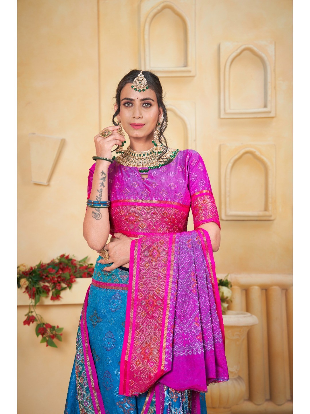 Designer Sky Blue Banarasi Silk Saree With Intricate Patola Zari Weaving & Fancy Border - Image 2