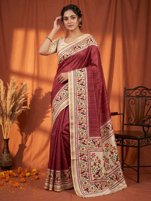 Stylish Pink Digital Print Dola Silk Saree with Rich Zari Border Festive Wear - Image 1