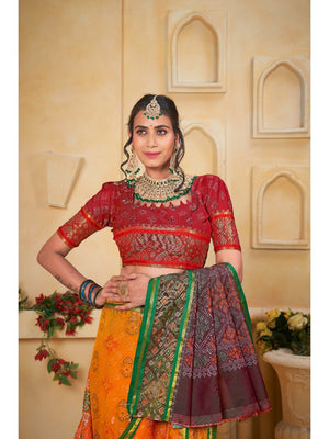Designer Mustard Banarasi Silk Saree With Intricate Patola Zari Weaving & Fancy Border - Image 2