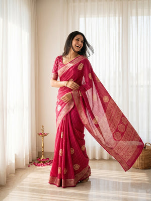 Elegant Pink Crepe Saree with Zari Woven Jacquard Border - Image 1