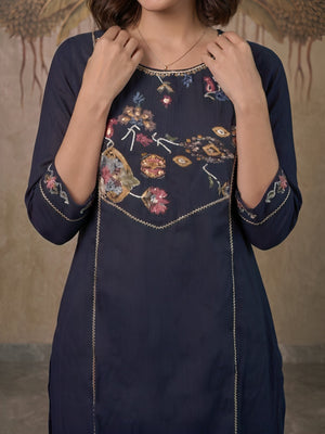 Elegant Blue Viscose Embroidered Salwar Suit with Printed Bottom - Image 2