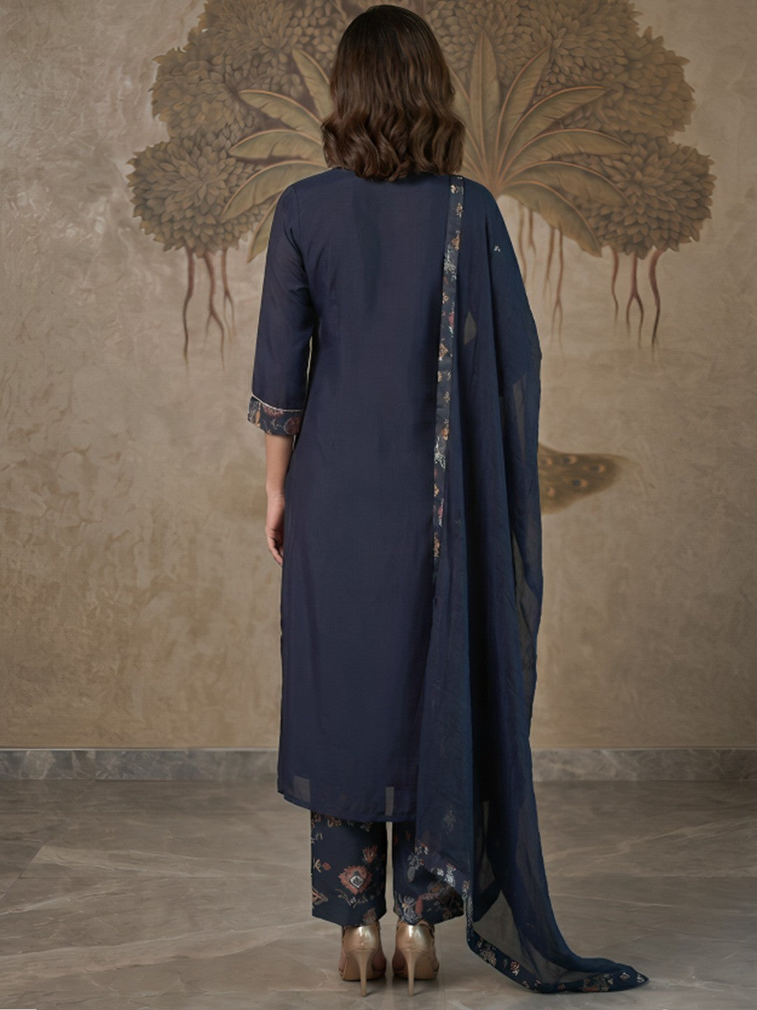 Elegant Blue Viscose Embroidered Salwar Suit with Printed Bottom - Image 3