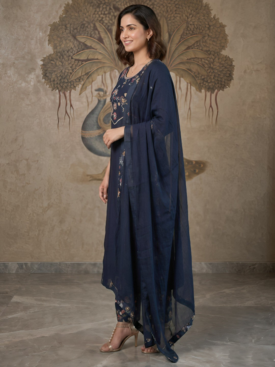 Elegant Blue Viscose Embroidered Salwar Suit with Printed Bottom - Image 2