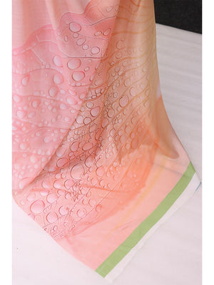 Designer Peach Abstract Digital Printed Chinon Saree With Fine Artistic Work Detailing - Image 2