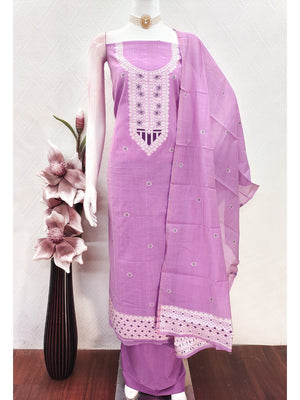 Luxurious Light Purple Traditional Floral Weaving Jamdani Chanderi Cotton Dress Material - Image 2