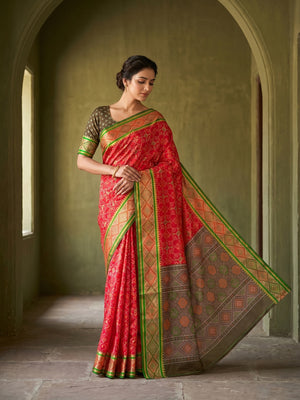 Red Art Silk Patola Weaving Saree with Fancy Pallu and Blouse - Image 1