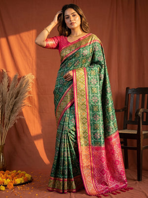 Elegant Green Art Silk Patola Weaving Saree with Fancy Border and Blouse - Image 1