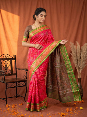 Red Art Silk Patola Weaving Saree with Fancy Border and Matching Blouse - Image 1