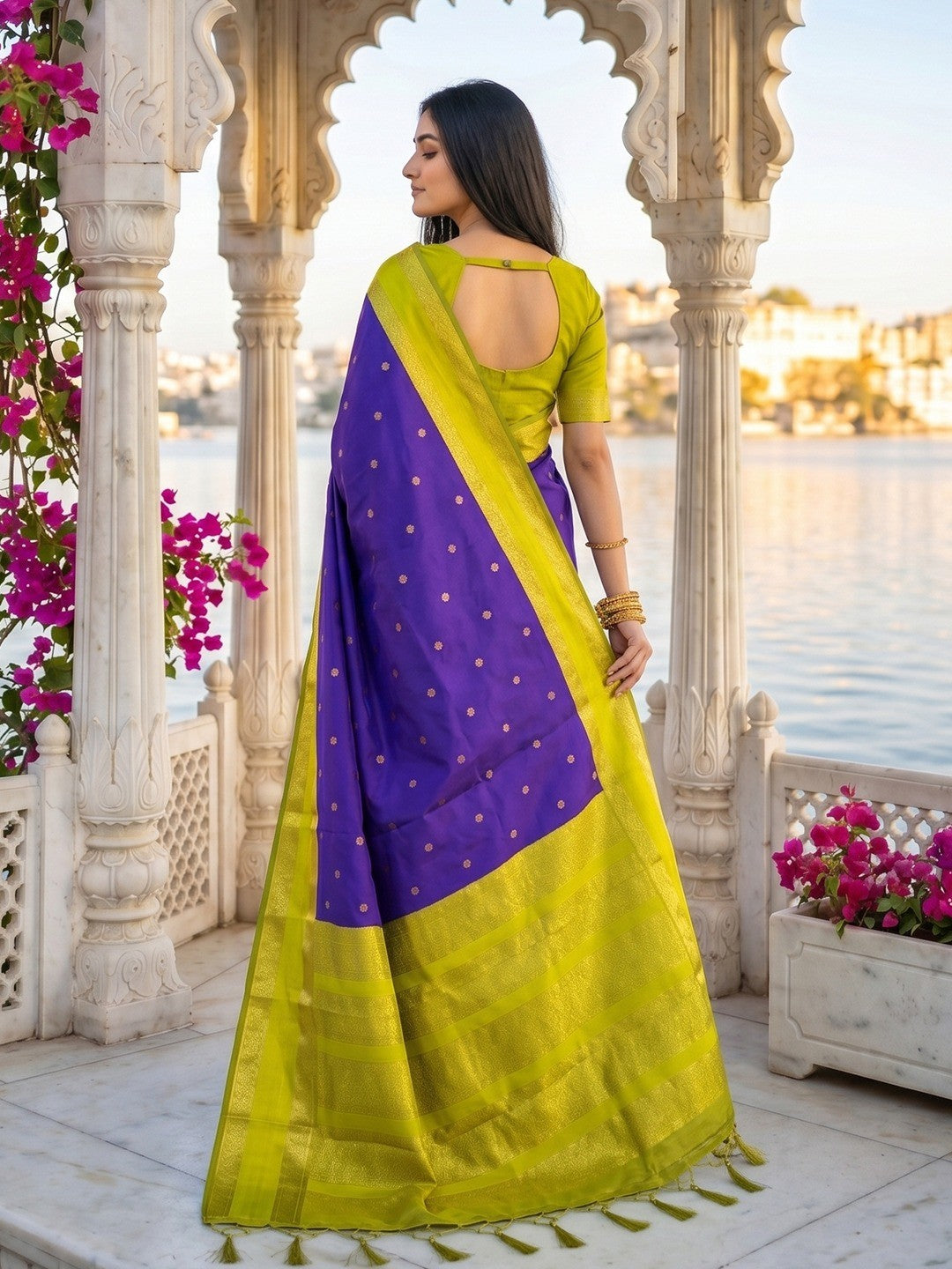 Elegant Navy Blue Cotton Silk Saree with Woven Zari Border - Image 3