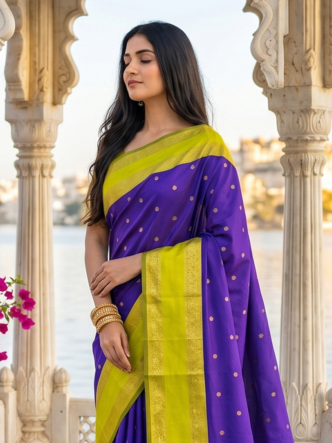 Elegant Navy Blue Cotton Silk Saree with Woven Zari Border - Image 2