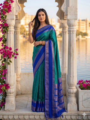Graceful Rama Green Cotton Silk Saree with Traditional Zari Work - Image 1