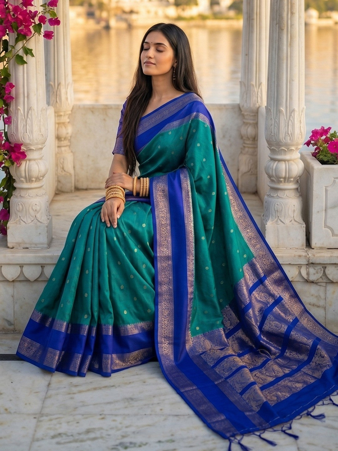 Graceful Rama Green Cotton Silk Saree with Traditional Zari Work - Image 4