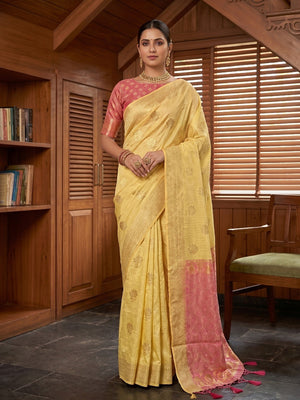 Yellow Cotton Silk Saree with Sophisticated Traditional Appeal - Image 1