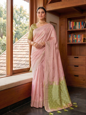 Light Pink Cotton Silk Saree with Sophisticated Traditional Appeal - Image 1