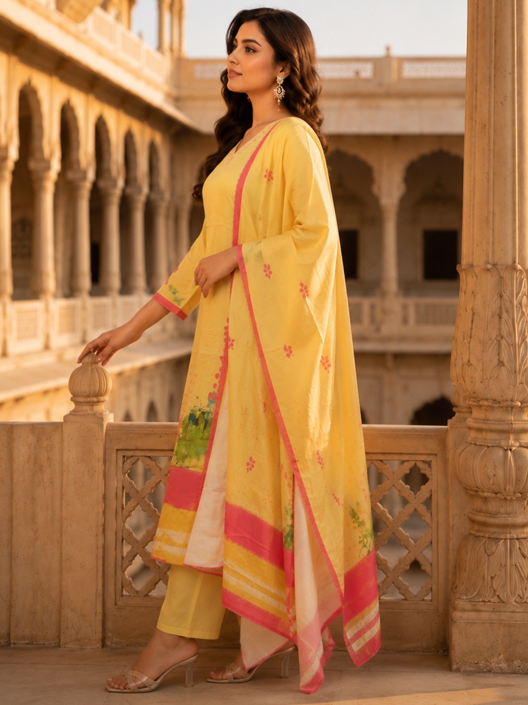 Yellow Rayon Salwar Suit with Elegant Print and Matching Dupatta Festive Wear - Image 3