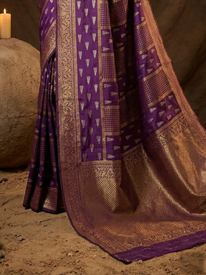 Elegant Deep Purple Silk Blend Saree with Premium Zari Touch - Image 2
