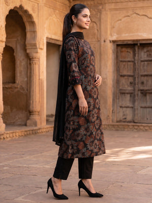 Floral Printed Black Cotton Blend Salwar Suit Set for Women - Image 2