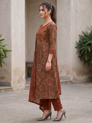 Floral Printed Rust Cotton Blend Salwar Suit Set for Women - Image 2