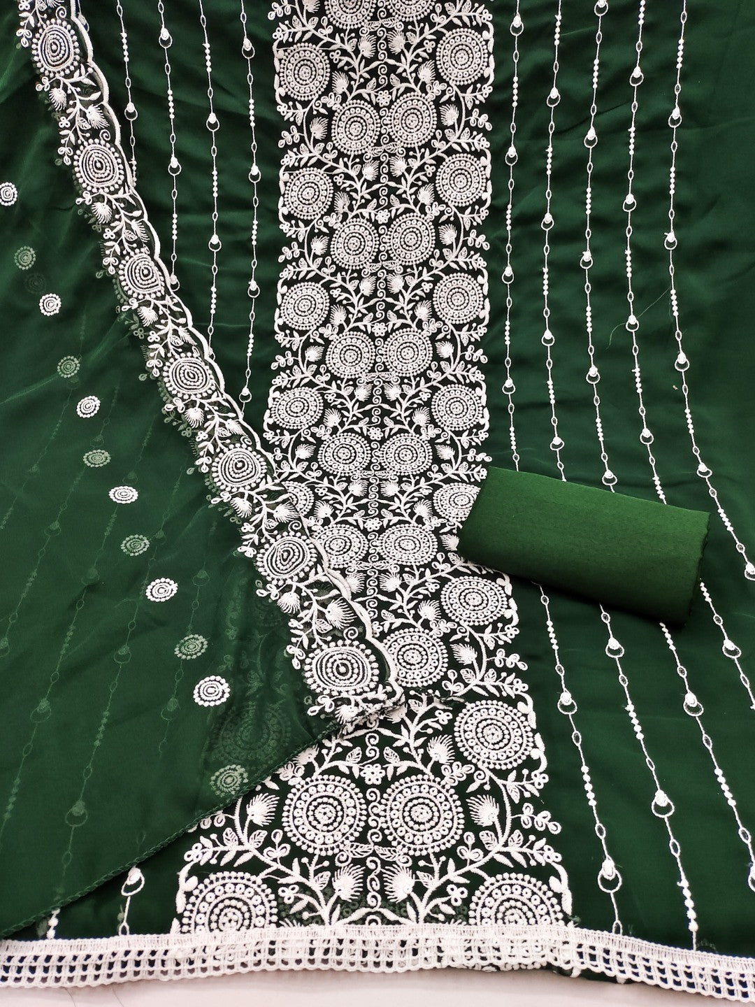 Elegant Green Georgette Embroidered Unstitched Suit Material - Image 3