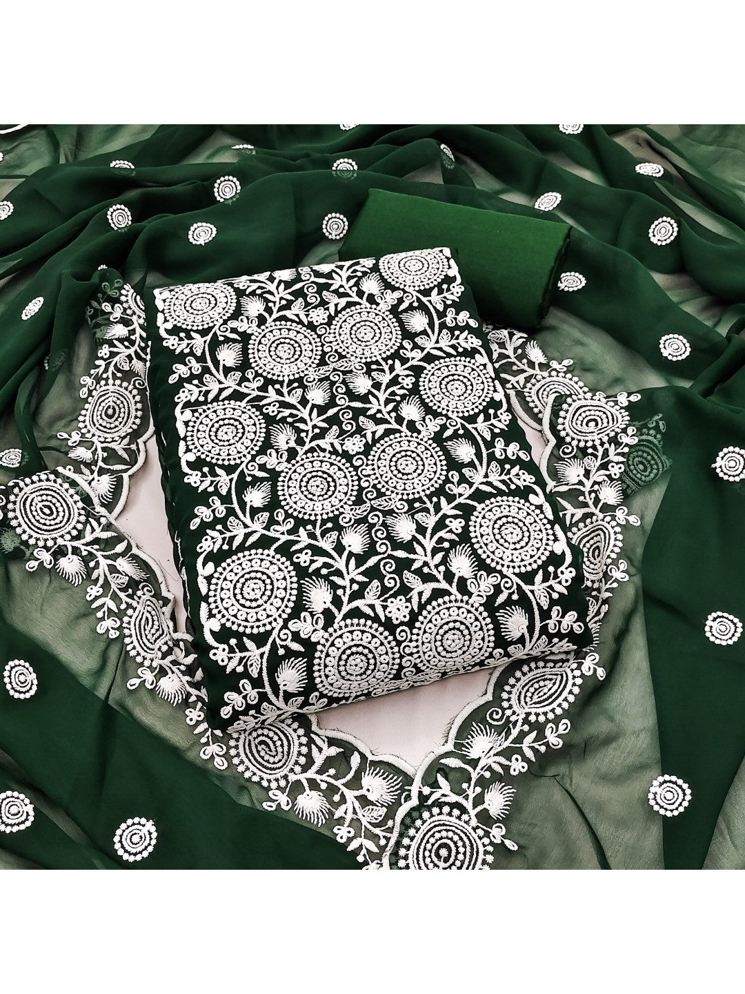 Elegant Green Georgette Embroidered Unstitched Suit Material - Image 1