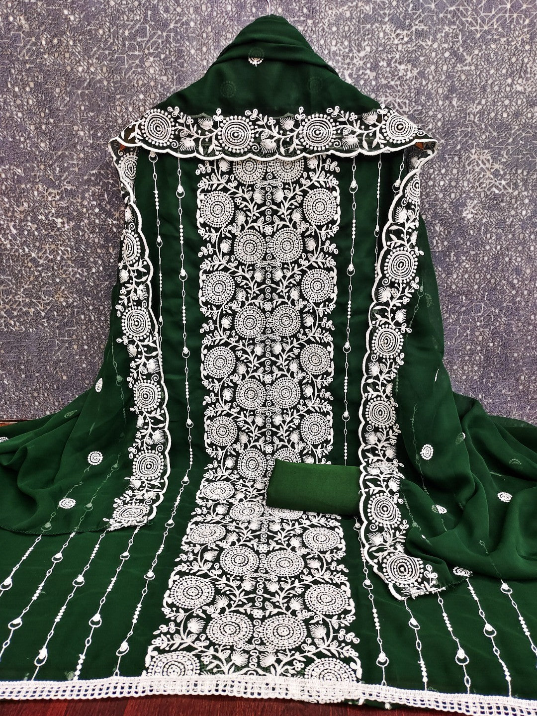 Elegant Green Georgette Embroidered Unstitched Suit Material - Image 4
