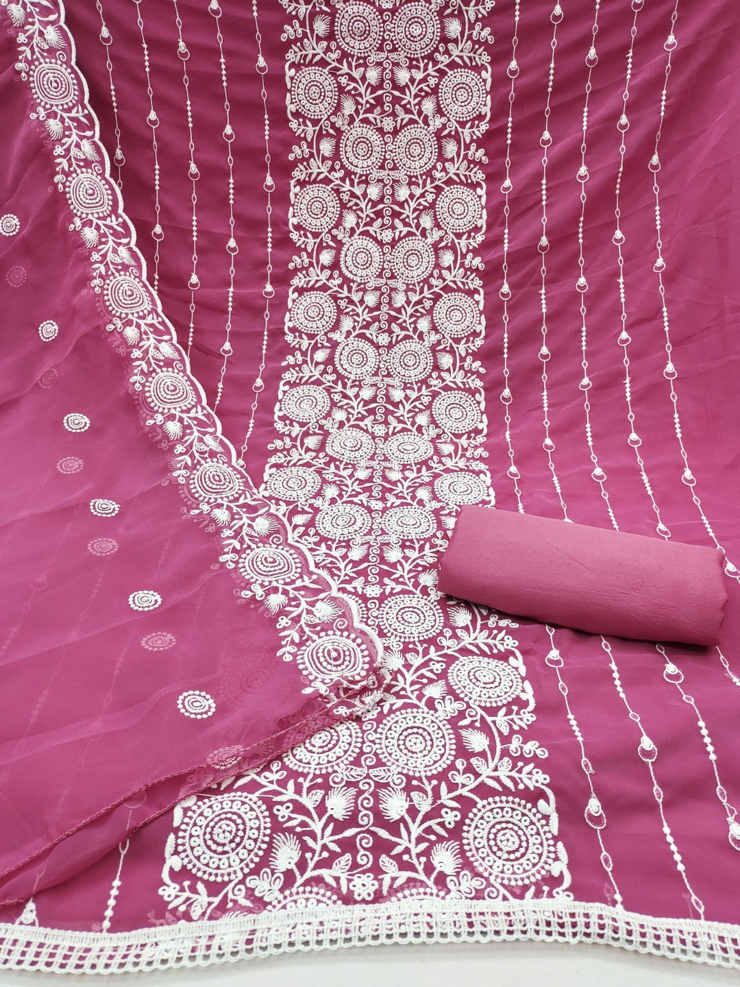 Elegant Pink Georgette Embroidered Unstitched Suit Material - Image 4