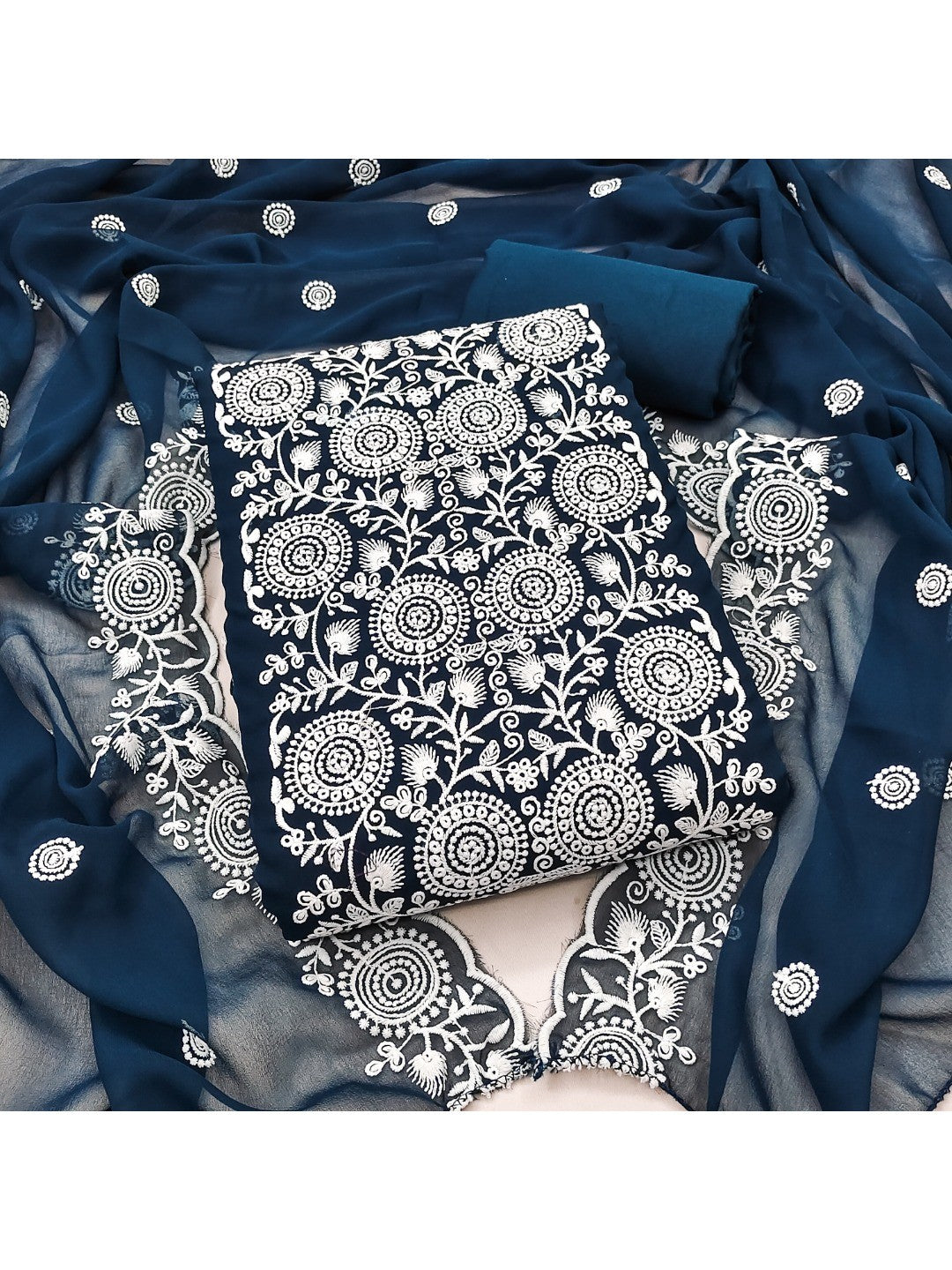 Elegant Blue Georgette Embroidered Unstitched Suit Material - Image 1