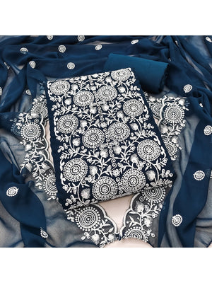 Elegant Blue Georgette Embroidered Unstitched Suit Material - Image 1
