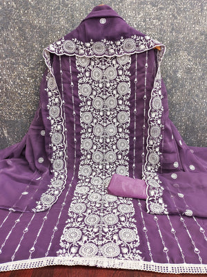 Elegant Purple Georgette Embroidered Unstitched Suit Material - Image 2
