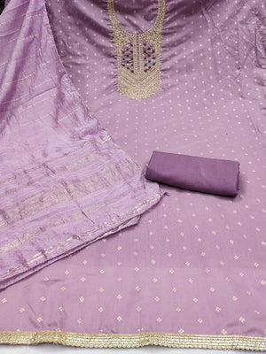 Elegant Purple Jacquard Dress Material with Embroidered Neckline - Image 2