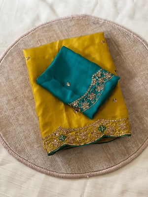 Elegant Yellow Chiffon Saree with Intricate Embroidered Border - Image 2