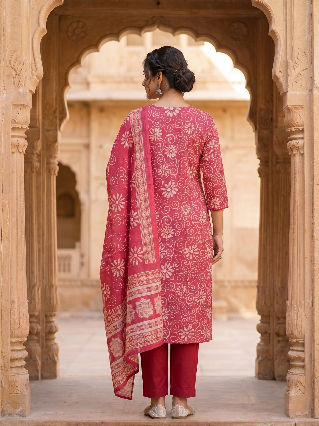 Pink Pure Cotton Printed Straight Cut Salwar Suit Set for Women - Image 2