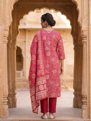 Pink Pure Cotton Printed Straight Cut Salwar Suit Set for Women - Image 2