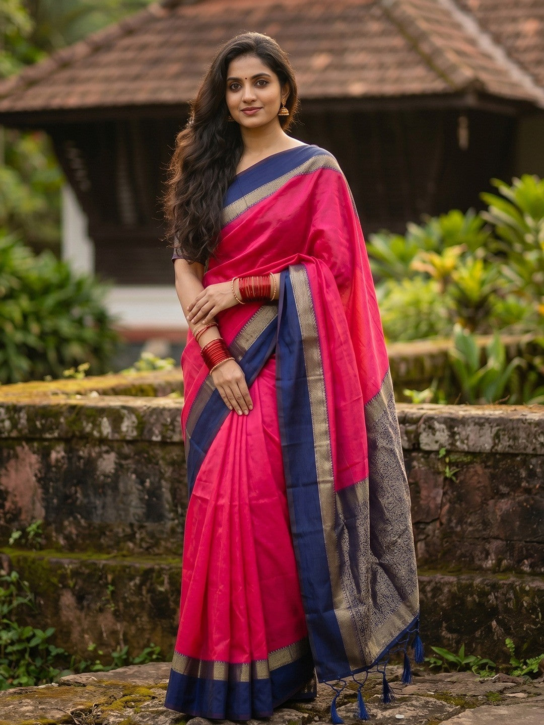 Sophisticated Pink Cotton Silk Saree with Ornamental Zari Work - Image 1