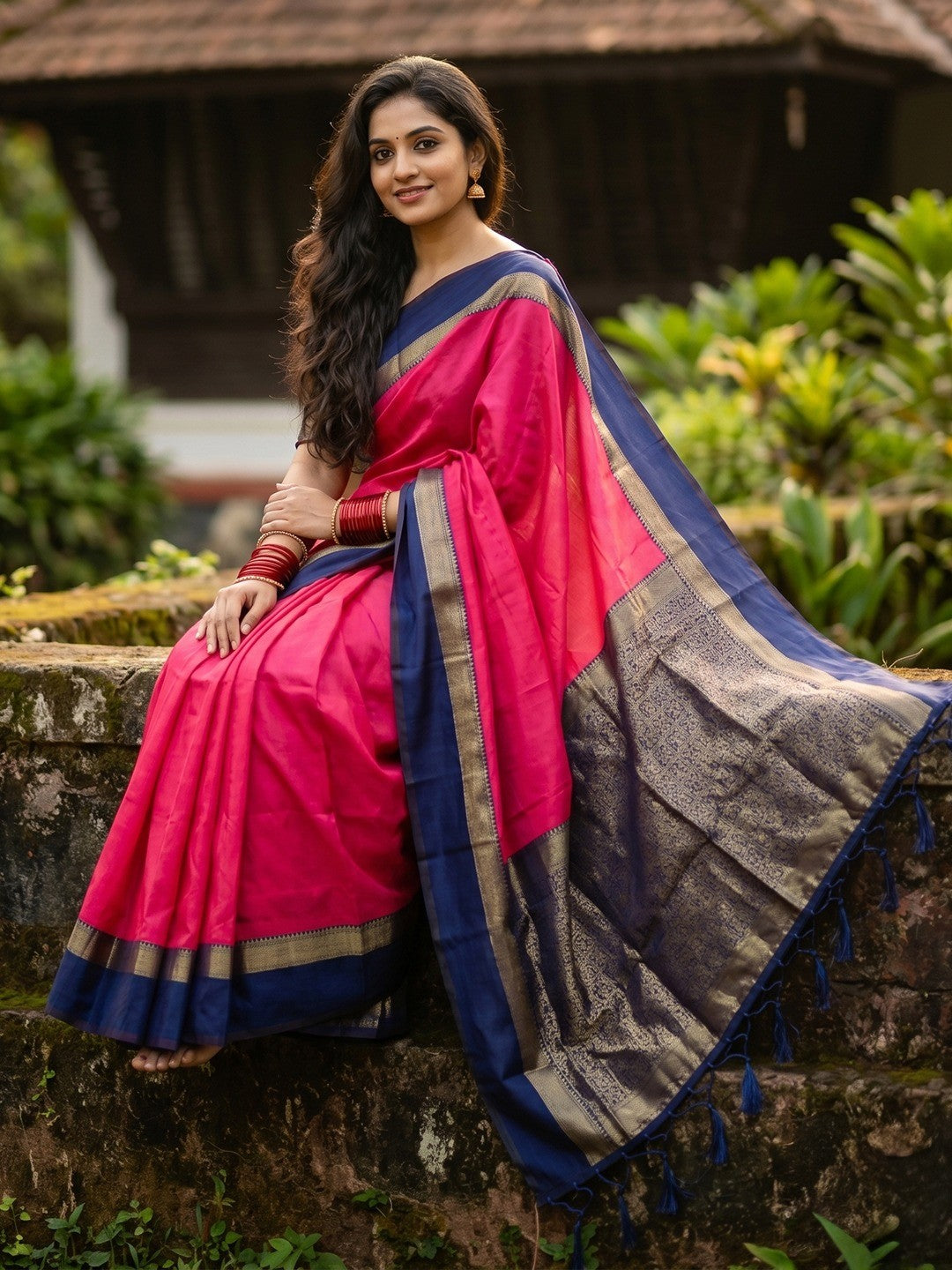 Sophisticated Pink Cotton Silk Saree with Ornamental Zari Work - Image 3