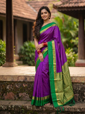 Elegant Purple Saree with Cotton Silk Texture and Zari Border - Image 1