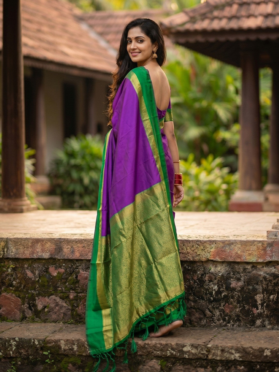 Elegant Purple Saree with Cotton Silk Texture and Zari Border - Image 3