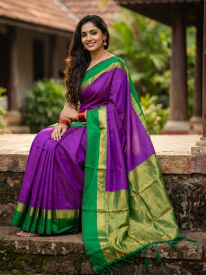 Elegant Purple Saree with Cotton Silk Texture and Zari Border - Image 2