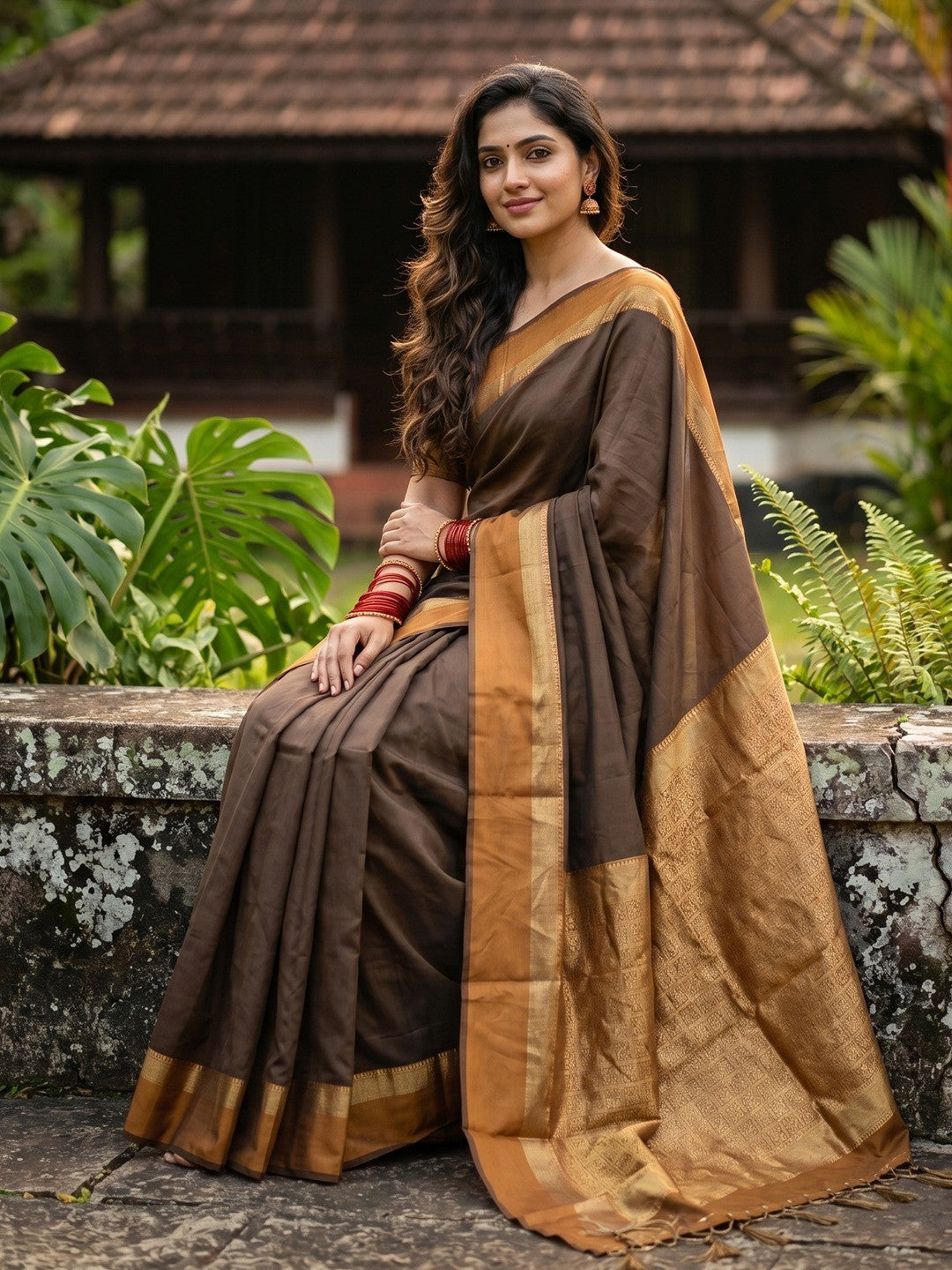 Elegant Solid Brown Cotton Silk Saree with Woven Zari Border - Image 3
