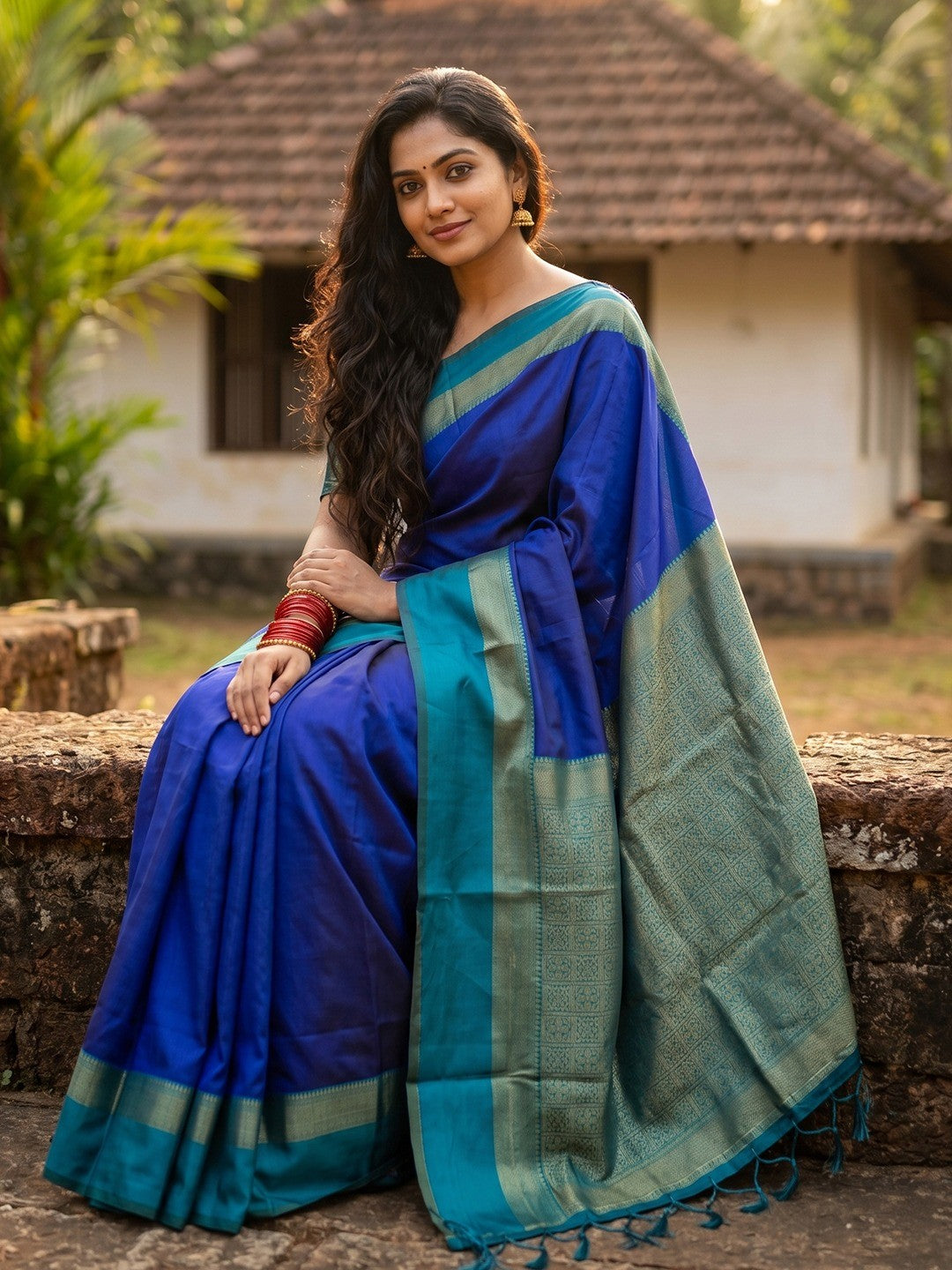 Sophisticated Navy Cotton Silk Saree with Intricate Border Weaving - Image 3