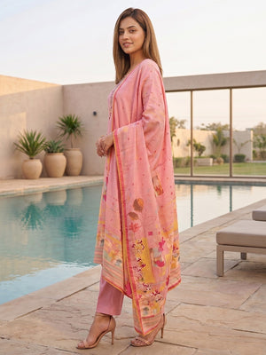 Peach Floral Printed Rayon Straight Cut Salwar Suit with Dupatta - Image 2