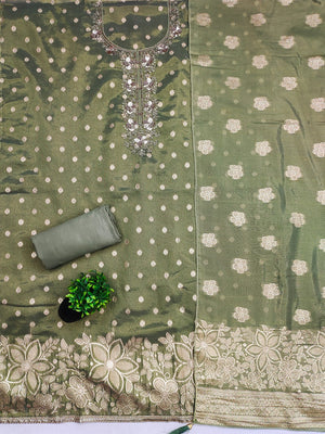 Elegant Green Jacquard Dress Material with Intricate Sequins Work - Image 2