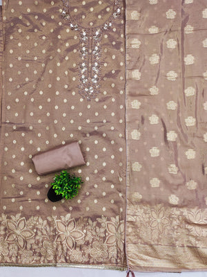 Elegant Rose Gold Jacquard Dress Material with Intricate Sequins Work - Image 2