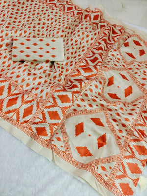 Elegant Cream Mysore Silk Saree with Ikkat Print - Image 2