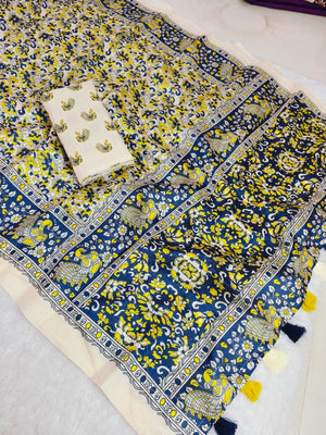 Elegant Multicolor Mysore Silk Saree with Floral Printed Peacock Motif Border - Image 2