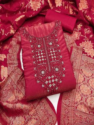 Elegant Pink Shimmer Dress Material with Embroidered Details - Image 2