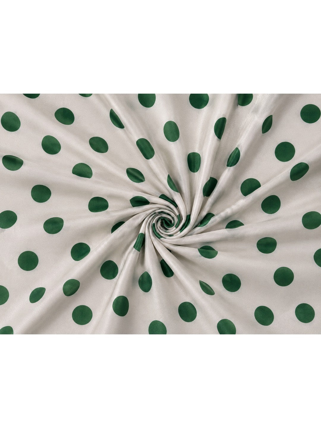 Classic Green & White Polka Printed Silk Crepe Saree Featuring Striped Pallu Design - Image 3