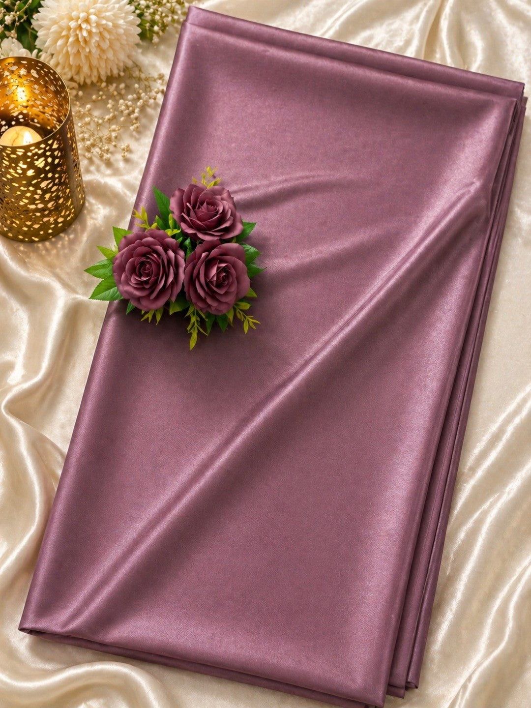 Elegant Mauve Solid Japan Satin Saree With Luxurious Finish - Image 7